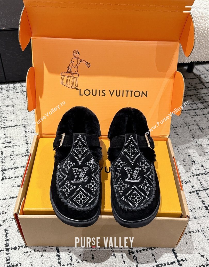 Louis Vuitton Colorado Comfort Mary Janes Loafers in Monogram-Embroidered Suede and Wool Black 2025 1AIGKZ (MD-251022077)