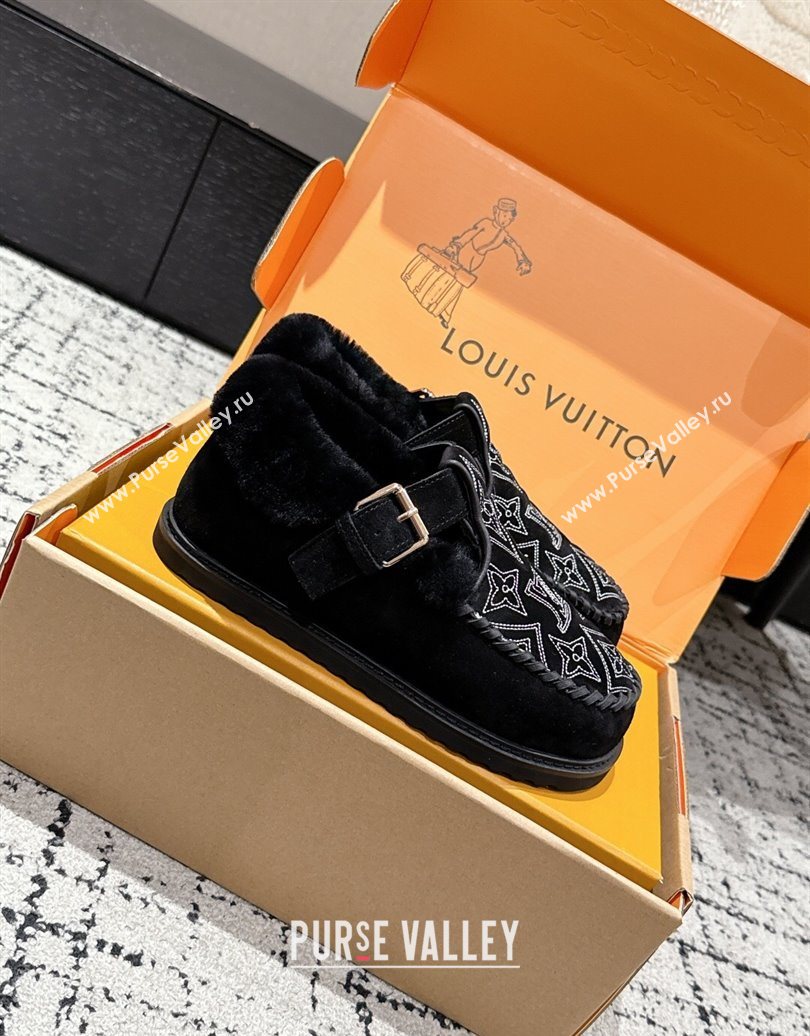 Louis Vuitton Colorado Comfort Mary Janes Loafers in Monogram-Embroidered Suede and Wool Black 2025 1AIGKZ (MD-251022077)