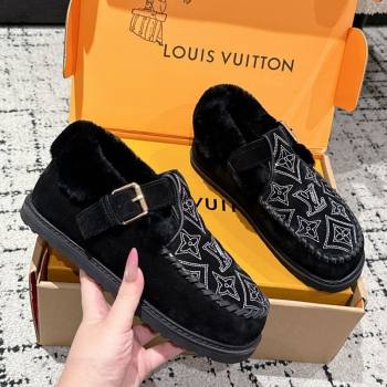 Louis Vuitton Colorado Comfort Mary Janes Loafers in Monogram-Embroidered Suede and Wool Black 2025 1AIGKZ (MD-251022077)