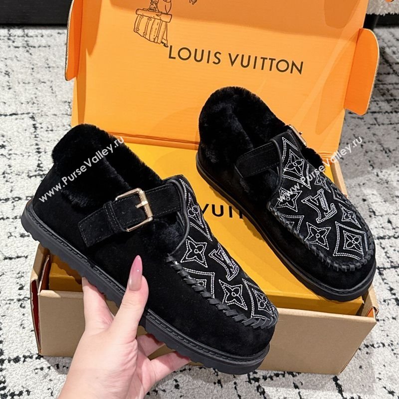 Louis Vuitton Colorado Comfort Mary Janes Loafers in Monogram-Embroidered Suede and Wool Black 2025 1AIGKZ (MD-251022077)
