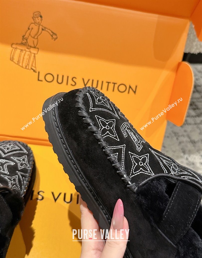 Louis Vuitton Colorado Comfort Mary Janes Loafers in Monogram-Embroidered Suede and Wool Black 2025 1AIGKZ (MD-251022077)