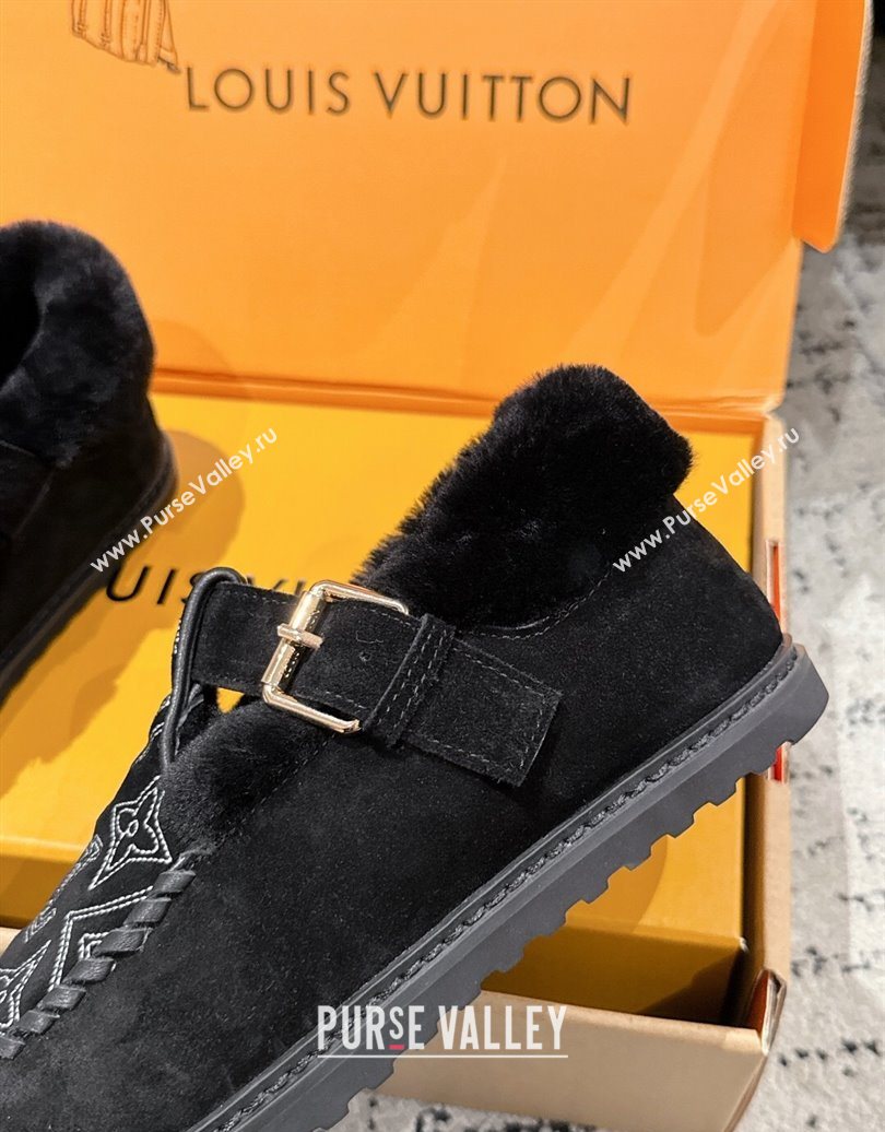 Louis Vuitton Colorado Comfort Mary Janes Loafers in Monogram-Embroidered Suede and Wool Black 2025 1AIGKZ (MD-251022077)