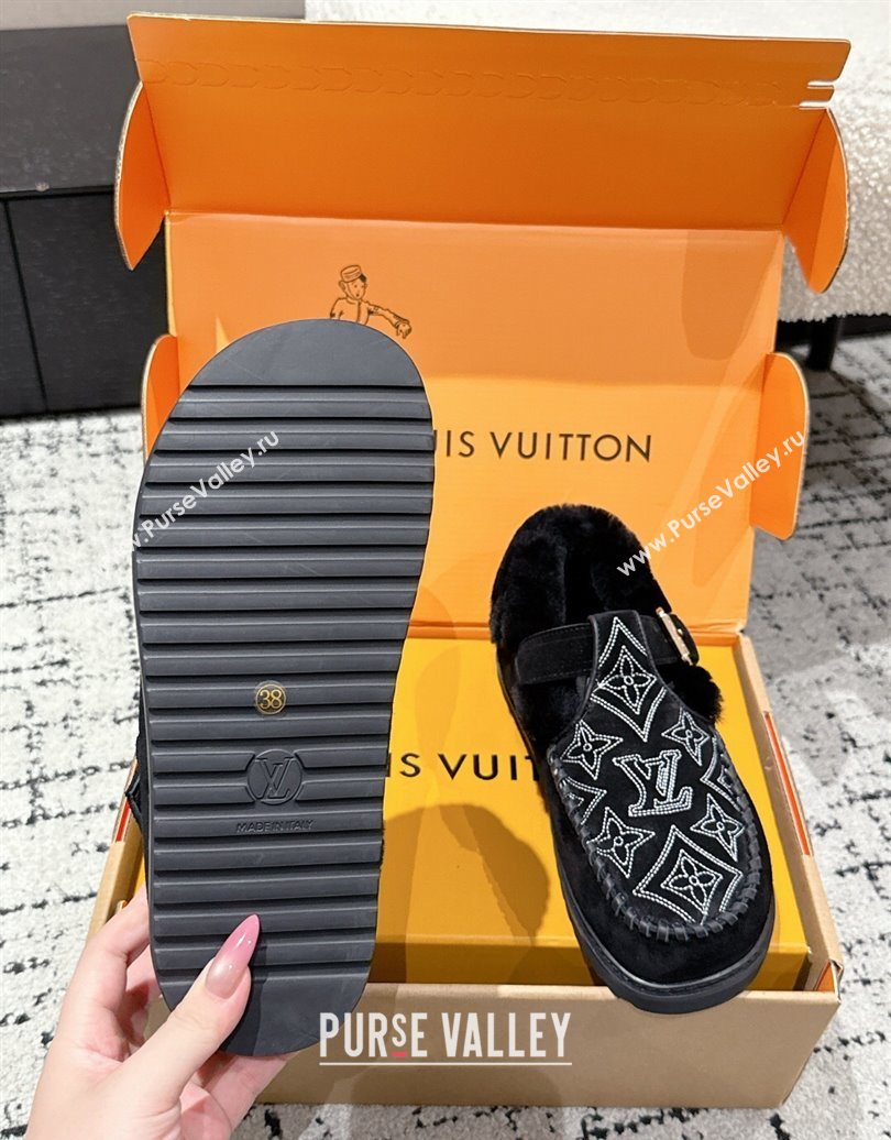 Louis Vuitton Colorado Comfort Mary Janes Loafers in Monogram-Embroidered Suede and Wool Black 2025 1AIGKZ (MD-251022077)