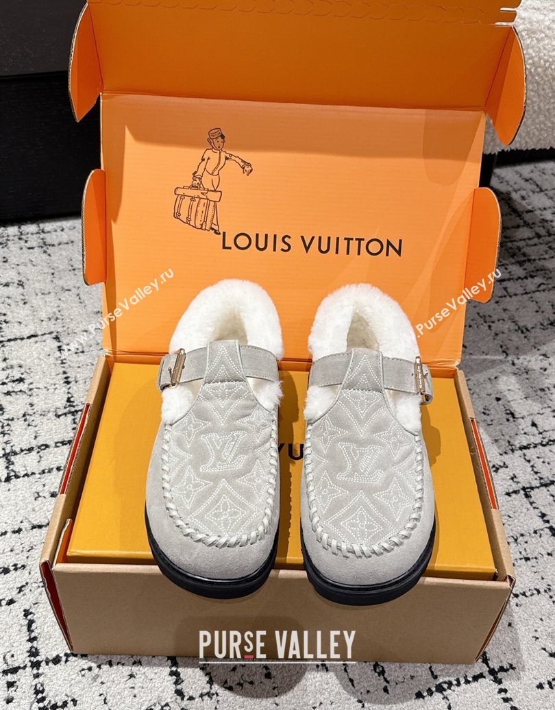 Louis Vuitton Colorado Comfort Mary Janes Loafers in Monogram-Embroidered Suede and Wool Light Grey 2025 1AIGKZ (MD-251022078)