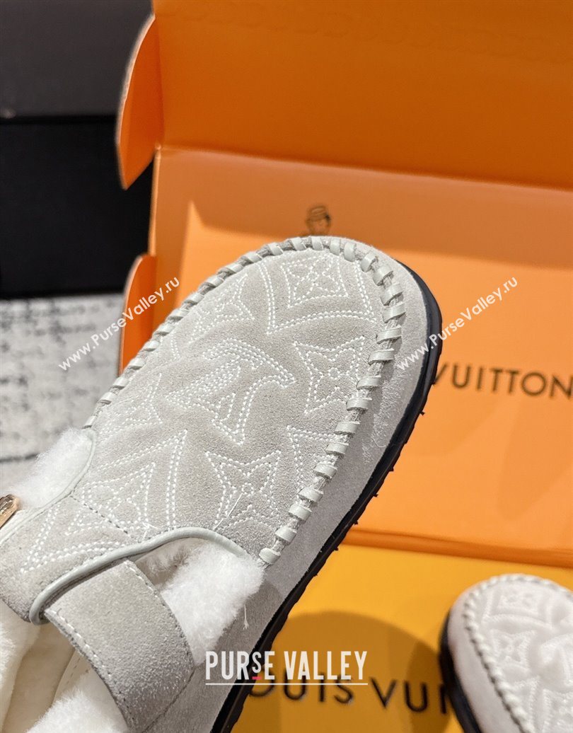 Louis Vuitton Colorado Comfort Mary Janes Loafers in Monogram-Embroidered Suede and Wool Light Grey 2025 1AIGKZ (MD-251022078)