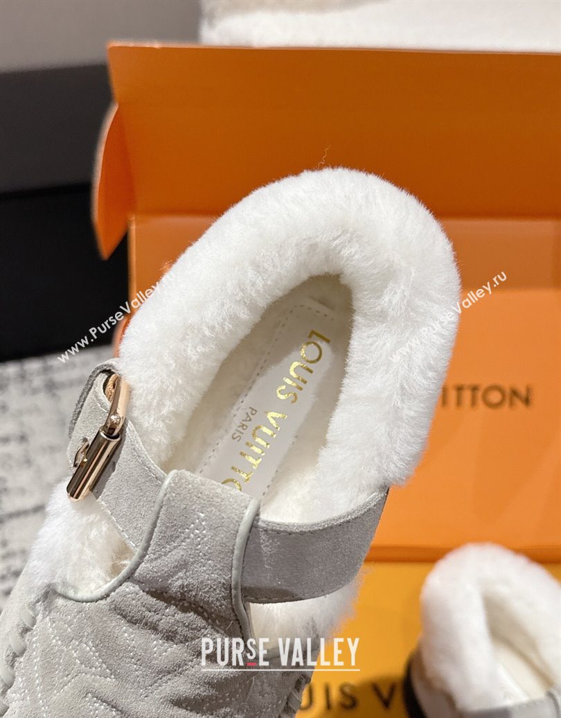 Louis Vuitton Colorado Comfort Mary Janes Loafers in Monogram-Embroidered Suede and Wool Light Grey 2025 1AIGKZ (MD-251022078)