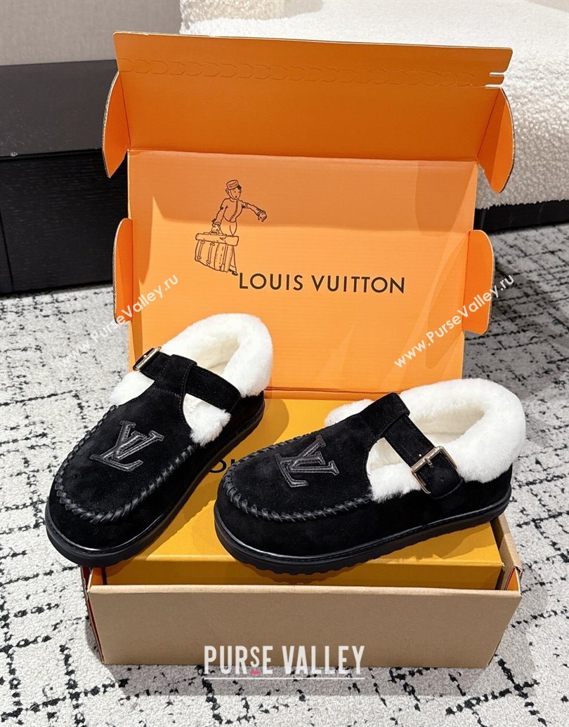 Louis Vuitton Colorado Comfort Mary Janes Loafers in LV Suede and Wool Black 2025 1AIGKZ (MD-251022080)