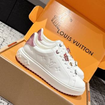 Louis Vuitton Time Out Sneakers in Leather White/Metallic Pink 2025 1022 (MD-251022097)