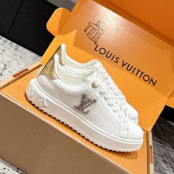 Louis Vuitton Time Out Sneakers in Leather with Strass LV White/Gold 2025 1022 (MD-251022101)