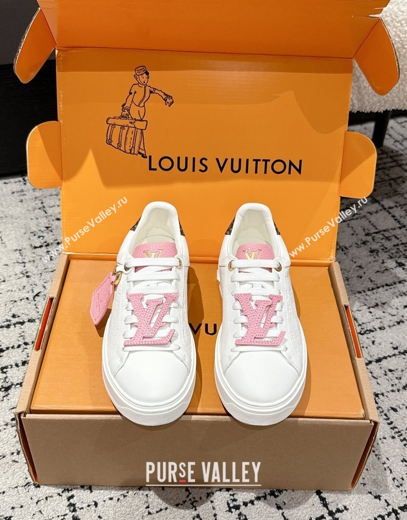 Louis Vuitton Time Out Sneakers in Leather with Tag White/Pink 2025 1022 (MD-251022103)