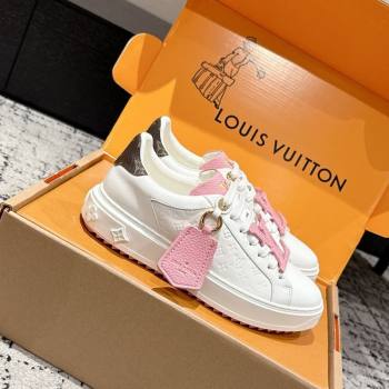 Louis Vuitton Time Out Sneakers in Leather with Tag White/Pink 2025 1022 (MD-251022103)