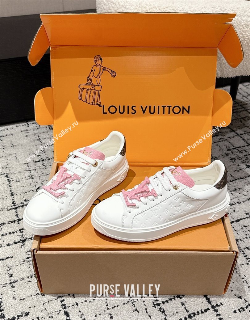 Louis Vuitton Time Out Sneakers in Leather with Tag White/Pink 2025 1022 (MD-251022103)