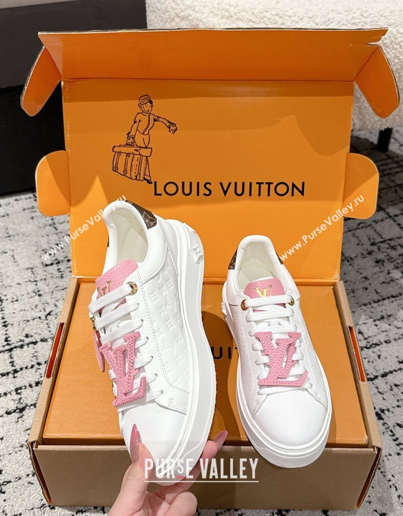 Louis Vuitton Time Out Sneakers in Leather with Tag White/Pink 2025 1022 (MD-251022103)