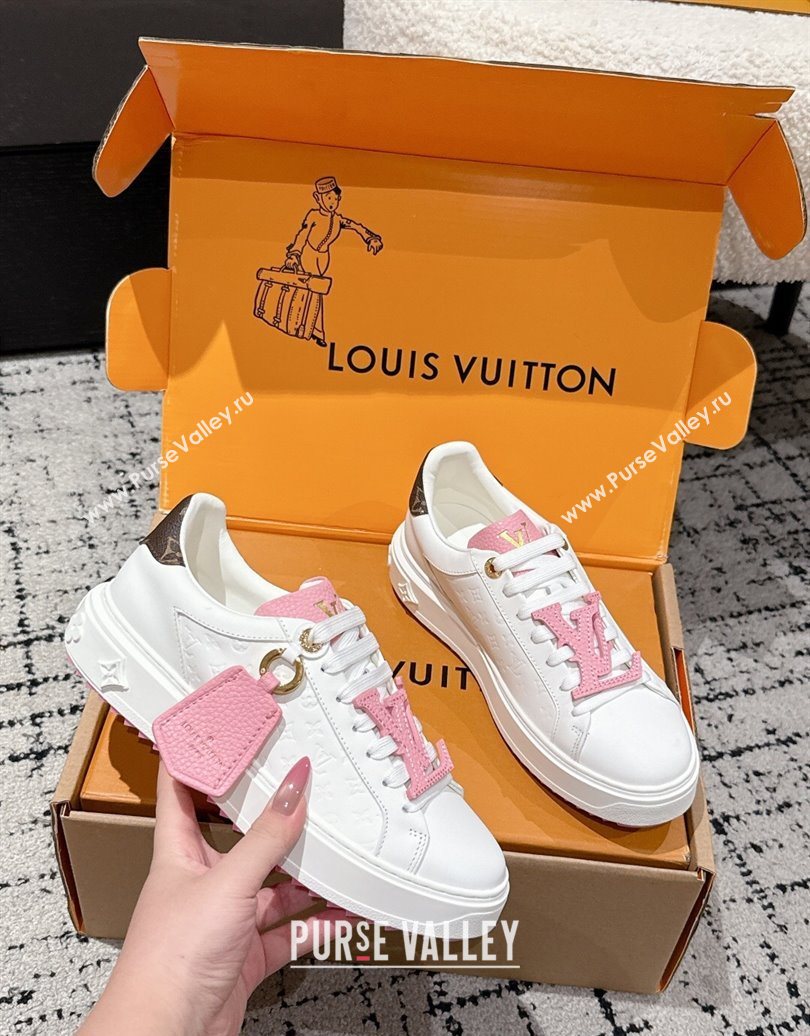 Louis Vuitton Time Out Sneakers in Leather with Tag White/Pink 2025 1022 (MD-251022103)