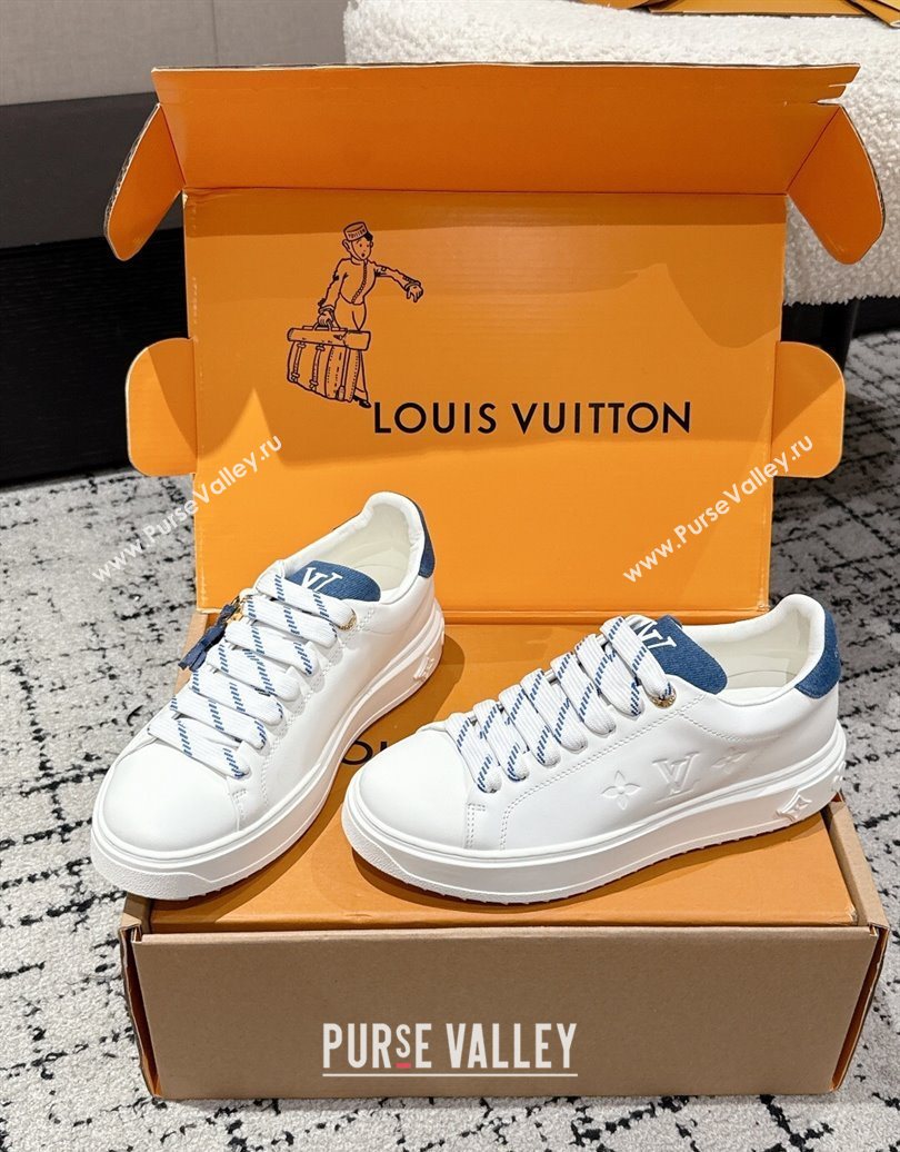Louis Vuitton Time Out Sneakers in Leather with Monogram LV White/Blue 2025 1022 (MD-251022104)