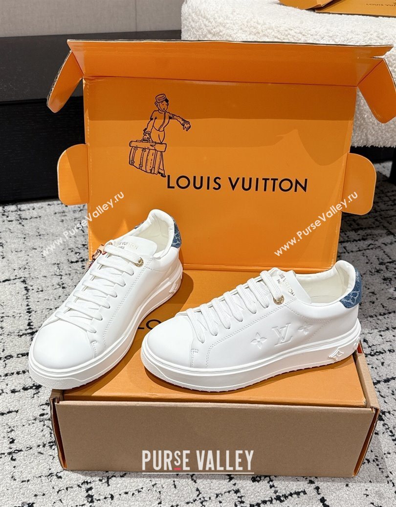 Louis Vuitton Time Out Sneakers in Leather with Tag White/Denim Blue 2025 (MD-251022105)