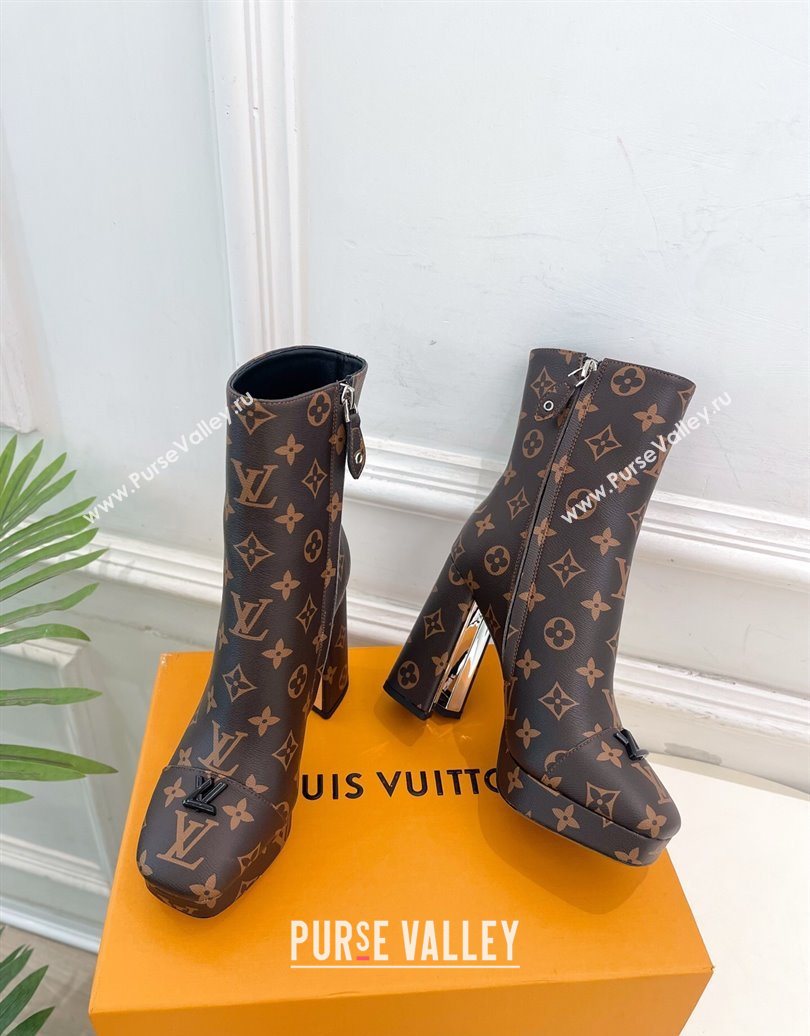 Louis Vuitton Swing Heel Platform Ankle Boots 11cm in Monogram Canvas 2025 1AID09 (MD-251021119)