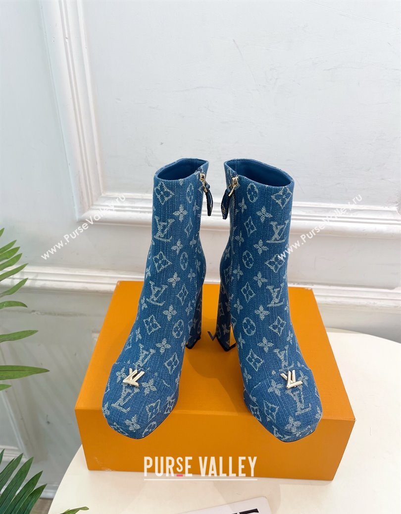 Louis Vuitton Swing Heel Platform Ankle Boots 11cm in Monogram Denim Blue 2025 1AID09 (MD-251021120)