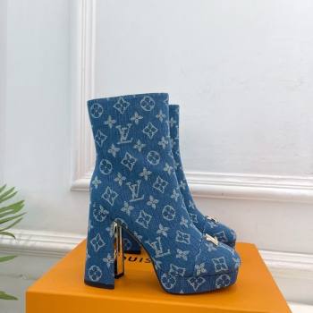 Louis Vuitton Swing Heel Platform Ankle Boots 11cm in Monogram Denim Blue 2025 1AID09 (MD-251021120)