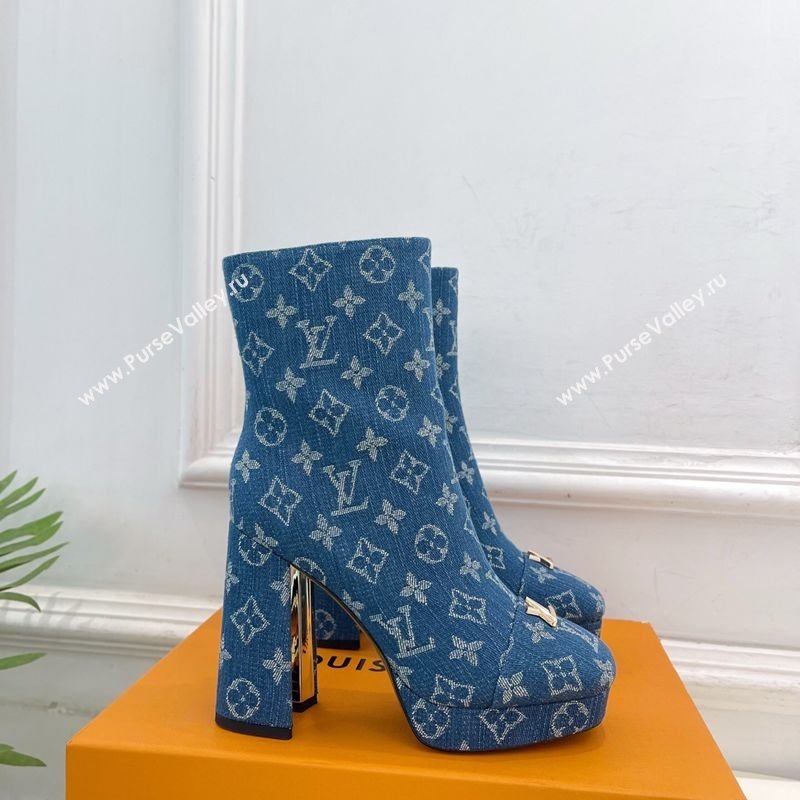 Louis Vuitton Swing Heel Platform Ankle Boots 11cm in Monogram Denim Blue 2025 1AID09 (MD-251021120)