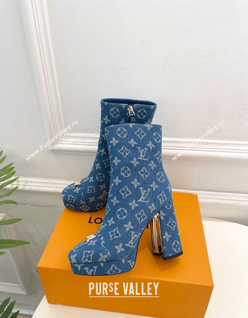 Louis Vuitton Swing Heel Platform Ankle Boots 11cm in Monogram Denim Blue 2025 1AID09 (MD-251021120)