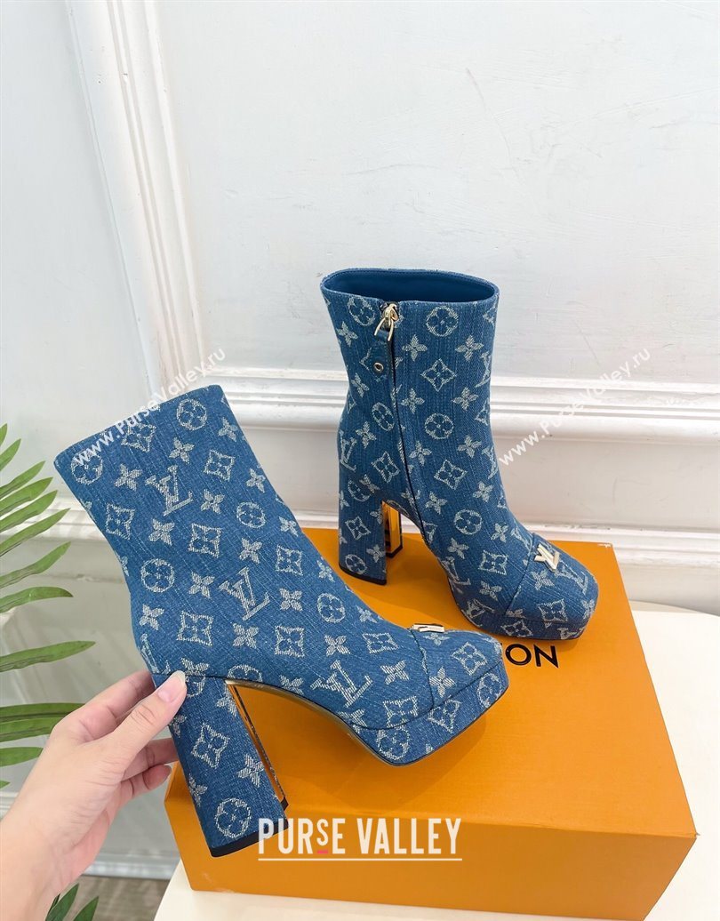 Louis Vuitton Swing Heel Platform Ankle Boots 11cm in Monogram Denim Blue 2025 1AID09 (MD-251021120)