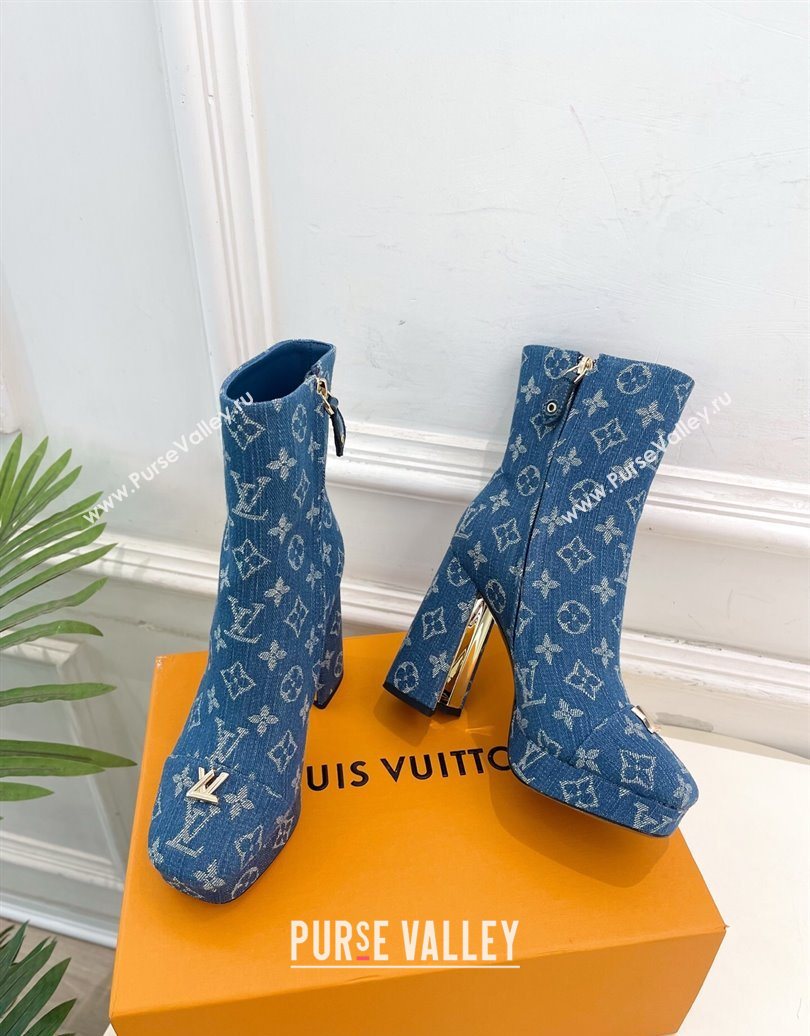 Louis Vuitton Swing Heel Platform Ankle Boots 11cm in Monogram Denim Blue 2025 1AID09 (MD-251021120)