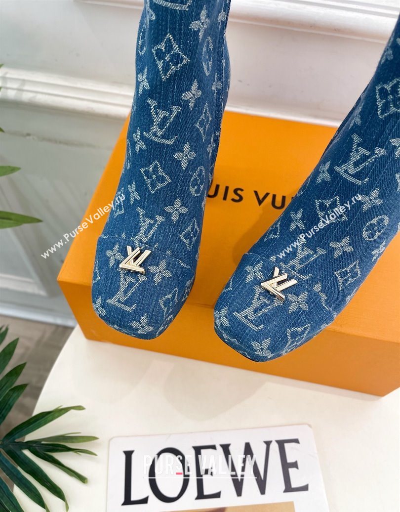 Louis Vuitton Swing Heel Platform Ankle Boots 11cm in Monogram Denim Blue 2025 1AID09 (MD-251021120)