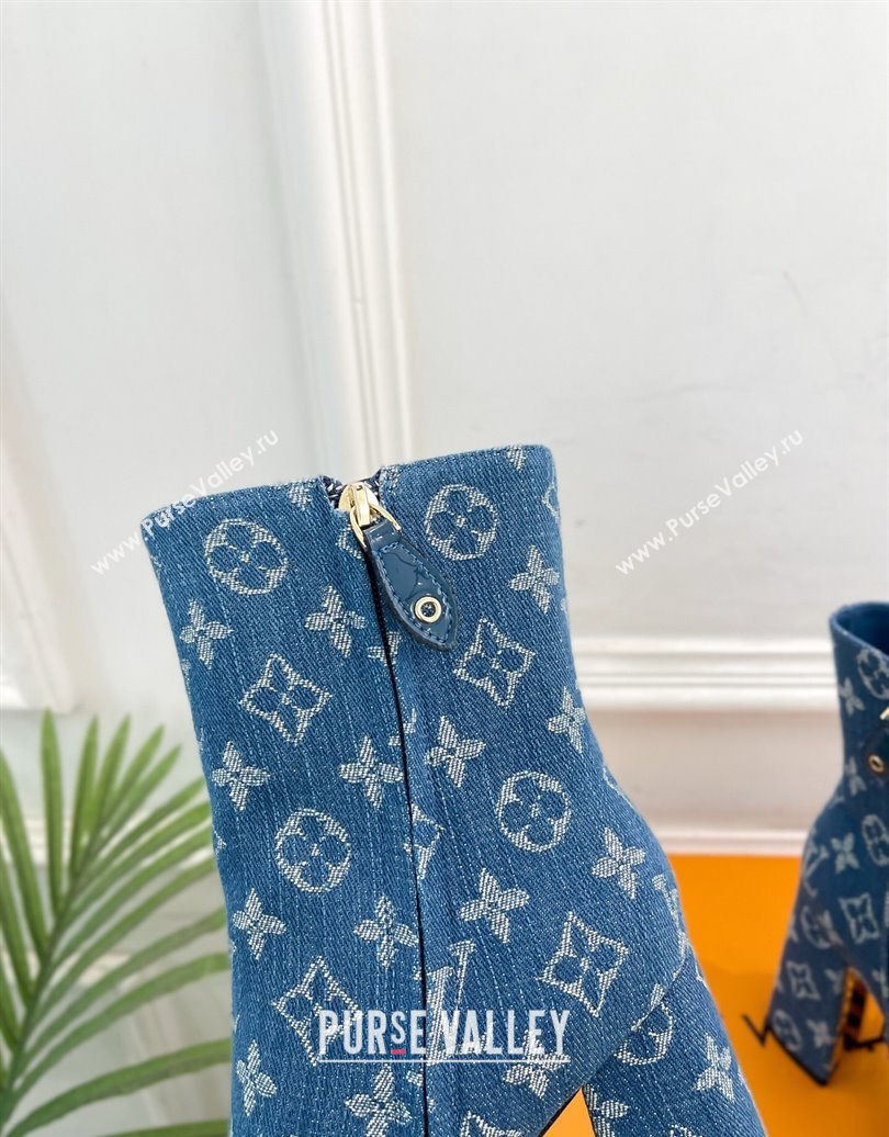 Louis Vuitton Swing Heel Platform Ankle Boots 11cm in Monogram Denim Blue 2025 1AID09 (MD-251021120)