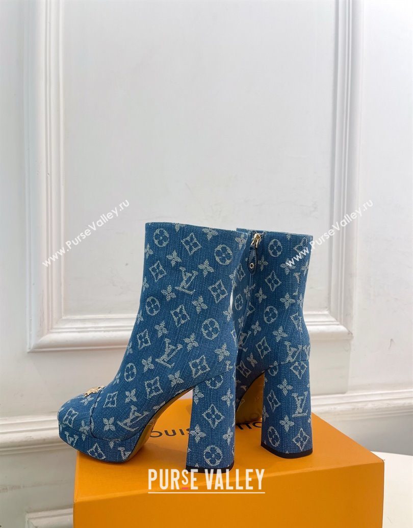 Louis Vuitton Swing Heel Platform Ankle Boots 11cm in Monogram Denim Blue 2025 1AID09 (MD-251021120)