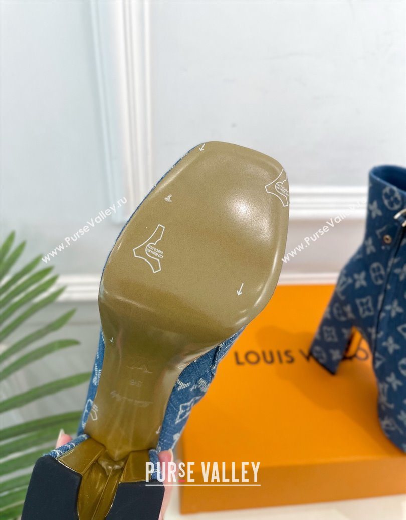 Louis Vuitton Swing Heel Platform Ankle Boots 11cm in Monogram Denim Blue 2025 1AID09 (MD-251021120)