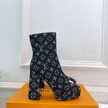 Louis Vuitton Swing Heel Platform Ankle Boots 11cm in Monogram Denim Black 2025 1AID09 (MD-251021121)