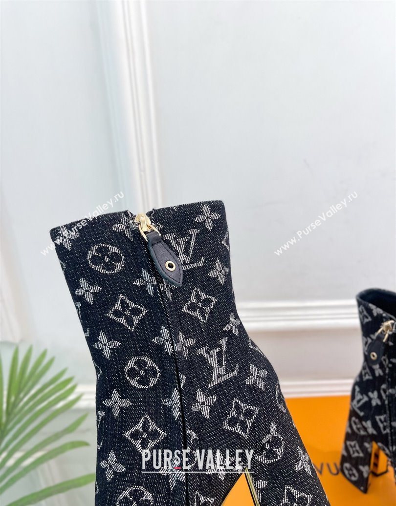 Louis Vuitton Swing Heel Platform Ankle Boots 11cm in Monogram Denim Black 2025 1AID09 (MD-251021121)