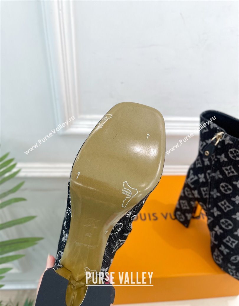 Louis Vuitton Swing Heel Platform Ankle Boots 11cm in Monogram Denim Black 2025 1AID09 (MD-251021121)