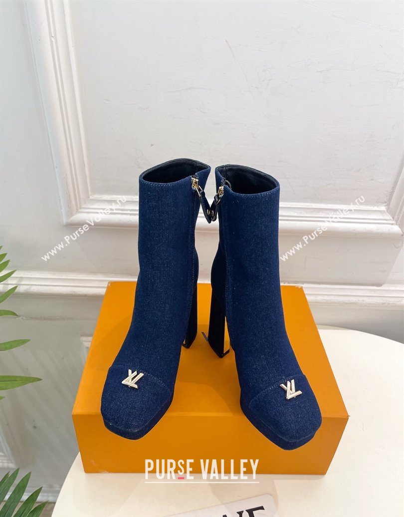 Louis Vuitton Swing Heel Platform Ankle Boots 11cm in Navy Blue Denim 2025 1AID09 (MD-251021122)