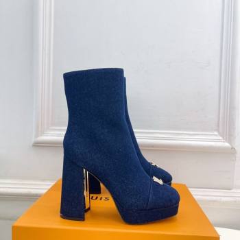 Louis Vuitton Swing Heel Platform Ankle Boots 11cm in Navy Blue Denim 2025 1AID09 (MD-251021122)