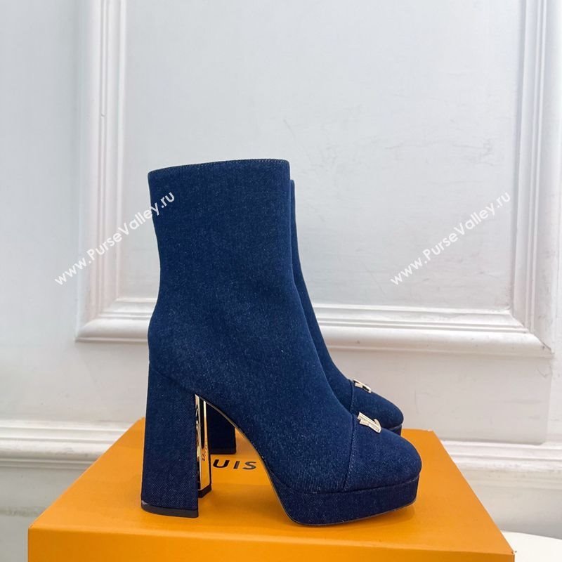 Louis Vuitton Swing Heel Platform Ankle Boots 11cm in Navy Blue Denim 2025 1AID09 (MD-251021122)