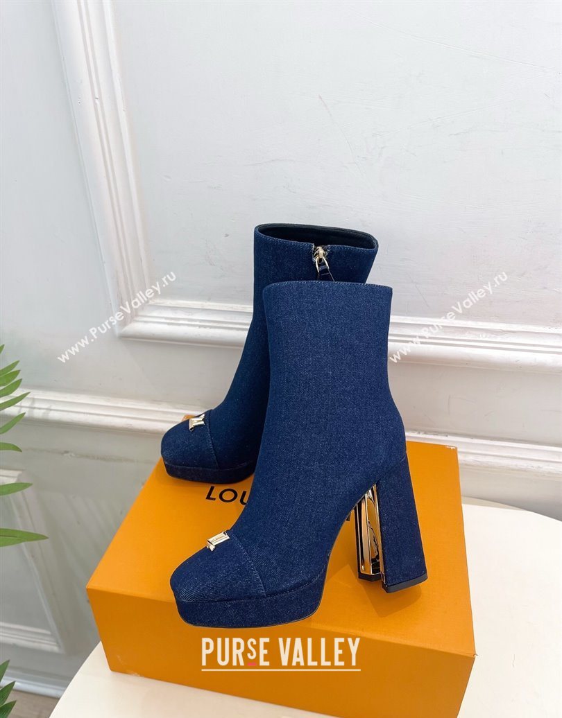 Louis Vuitton Swing Heel Platform Ankle Boots 11cm in Navy Blue Denim 2025 1AID09 (MD-251021122)
