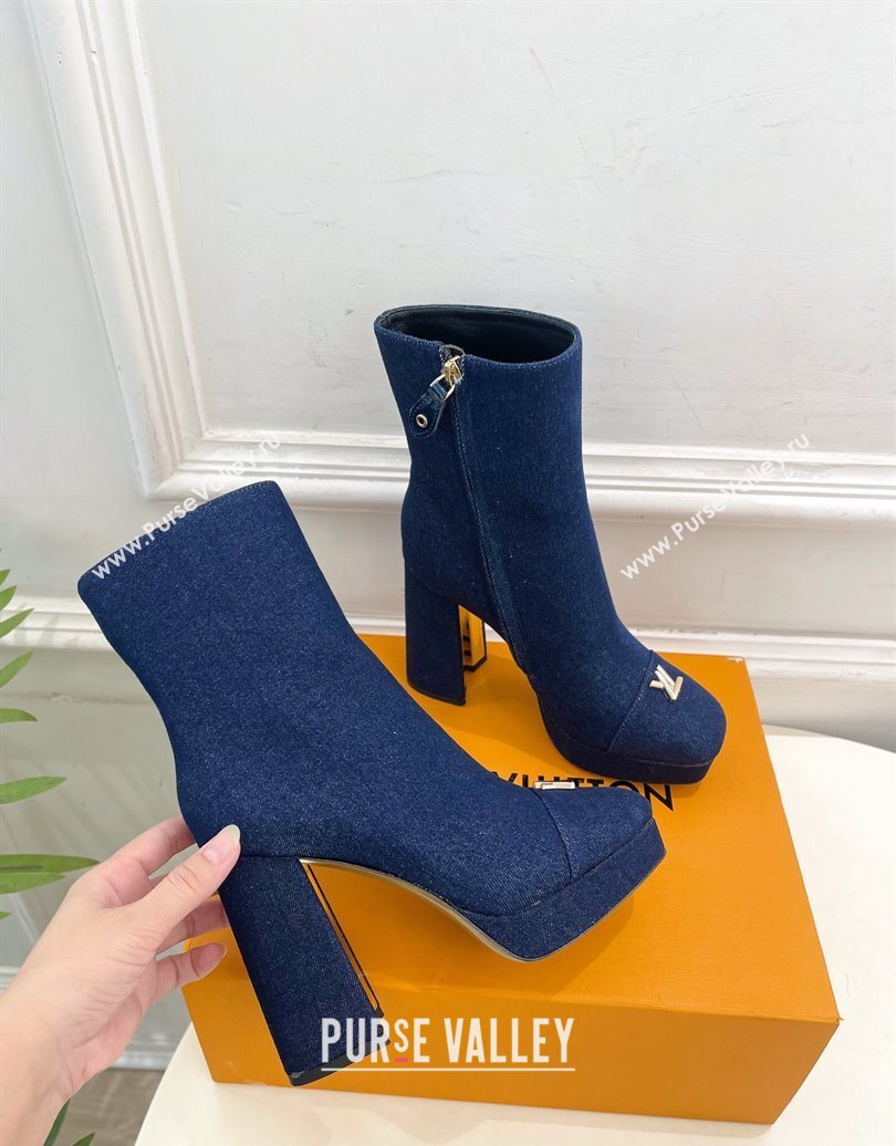 Louis Vuitton Swing Heel Platform Ankle Boots 11cm in Navy Blue Denim 2025 1AID09 (MD-251021122)