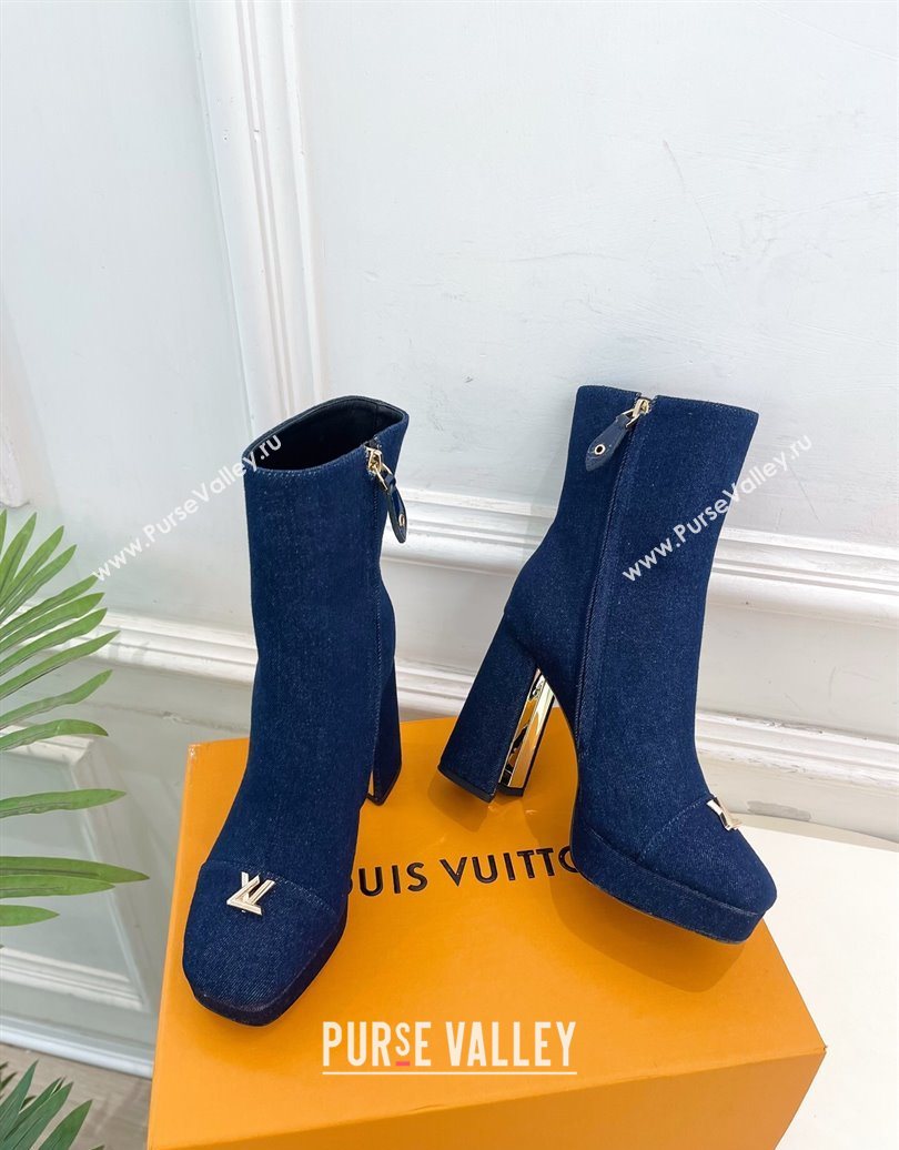 Louis Vuitton Swing Heel Platform Ankle Boots 11cm in Navy Blue Denim 2025 1AID09 (MD-251021122)