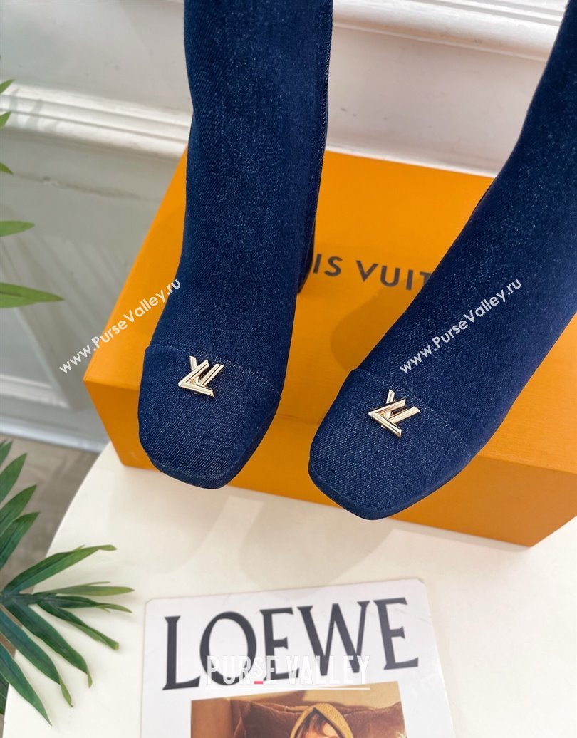 Louis Vuitton Swing Heel Platform Ankle Boots 11cm in Navy Blue Denim 2025 1AID09 (MD-251021122)