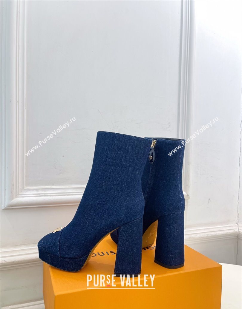 Louis Vuitton Swing Heel Platform Ankle Boots 11cm in Navy Blue Denim 2025 1AID09 (MD-251021122)