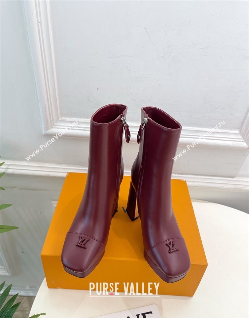 Louis Vuitton Swing Heel Platform Ankle Boots 11cm in Calf Leather Burgundy 2025 1AID09 (MD-251021123)