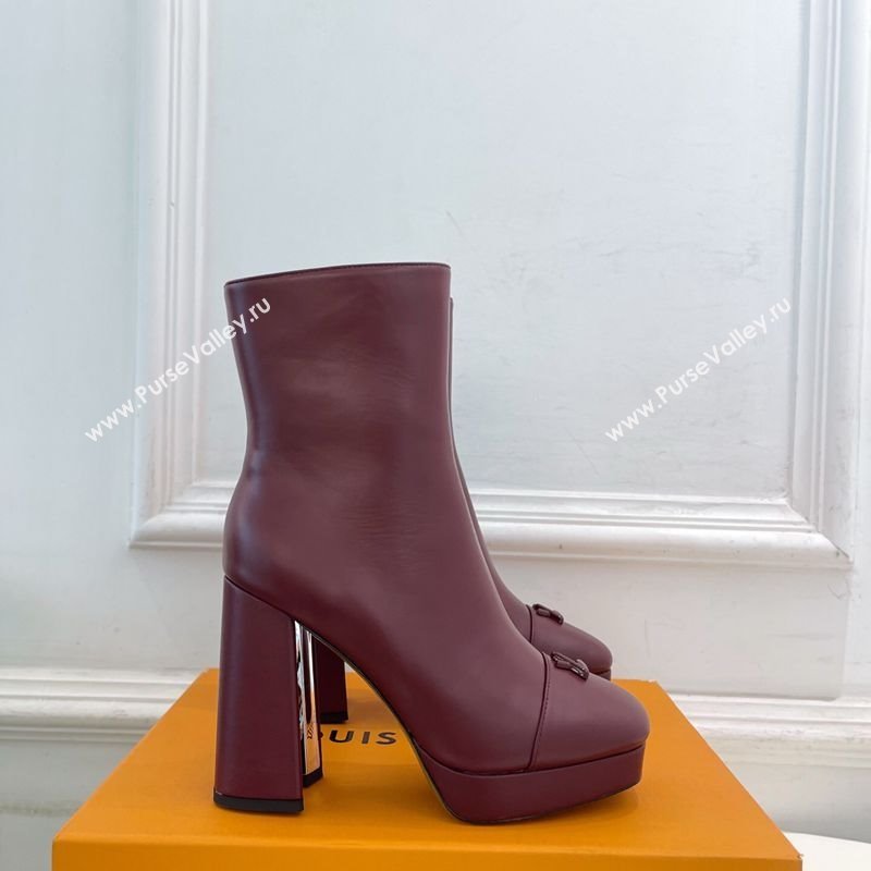 Louis Vuitton Swing Heel Platform Ankle Boots 11cm in Calf Leather Burgundy 2025 1AID09 (MD-251021123)