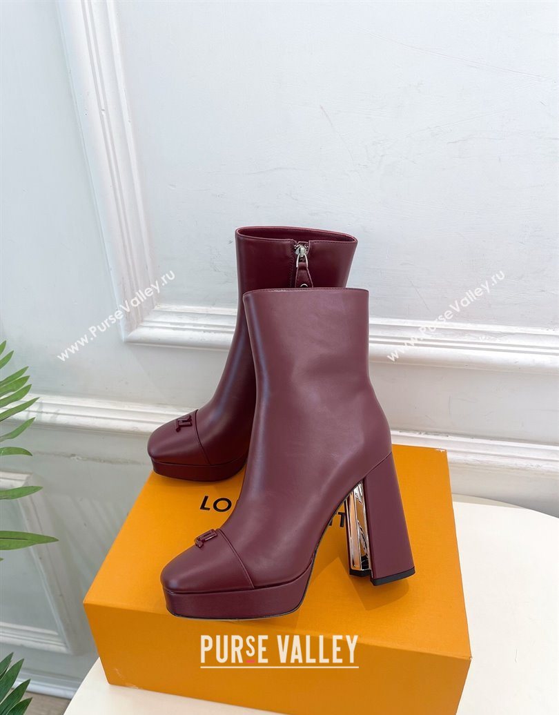 Louis Vuitton Swing Heel Platform Ankle Boots 11cm in Calf Leather Burgundy 2025 1AID09 (MD-251021123)