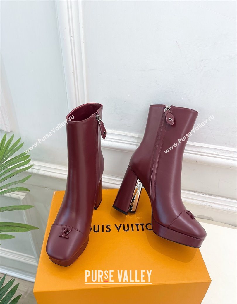 Louis Vuitton Swing Heel Platform Ankle Boots 11cm in Calf Leather Burgundy 2025 1AID09 (MD-251021123)