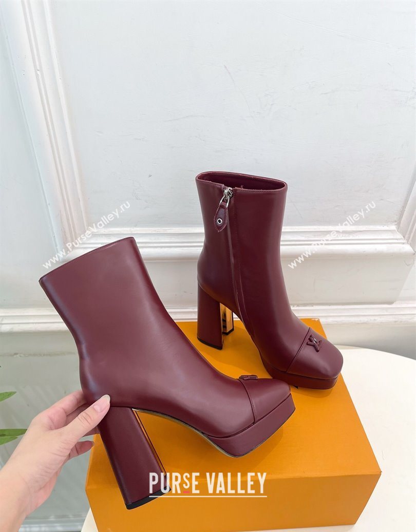 Louis Vuitton Swing Heel Platform Ankle Boots 11cm in Calf Leather Burgundy 2025 1AID09 (MD-251021123)
