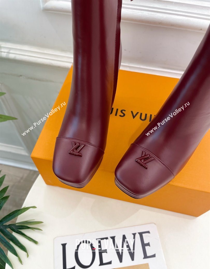 Louis Vuitton Swing Heel Platform Ankle Boots 11cm in Calf Leather Burgundy 2025 1AID09 (MD-251021123)