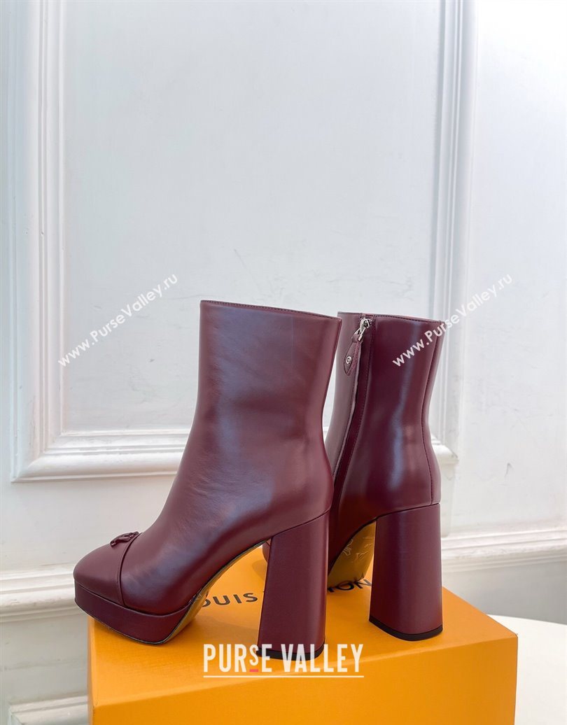 Louis Vuitton Swing Heel Platform Ankle Boots 11cm in Calf Leather Burgundy 2025 1AID09 (MD-251021123)