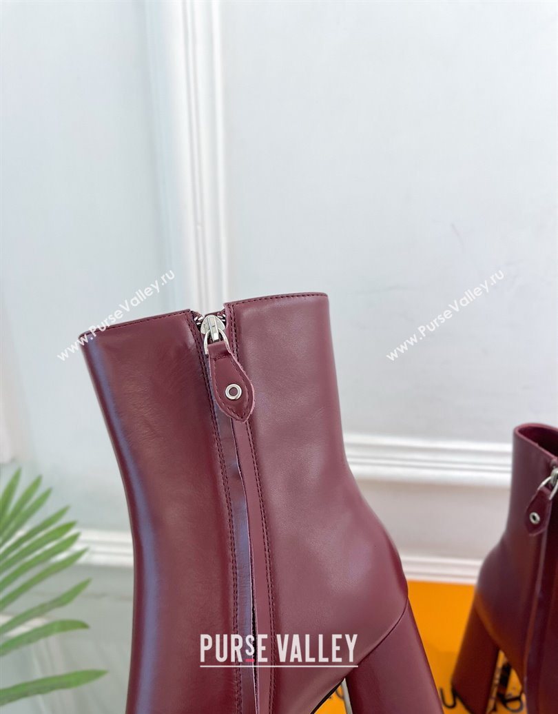 Louis Vuitton Swing Heel Platform Ankle Boots 11cm in Calf Leather Burgundy 2025 1AID09 (MD-251021123)